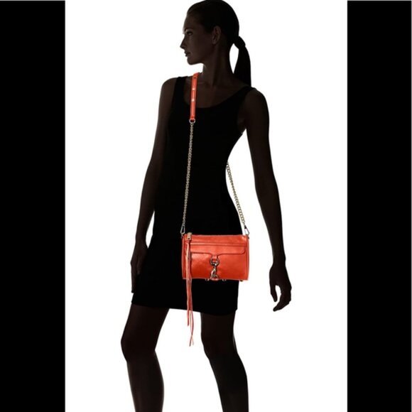 Rebecca Minkoff Mini MAC Leather Crossbody Bag Shoulder Chain Strap Tan Zip Tote - Picture 16 of 16